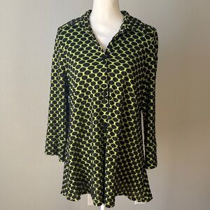 IC by Connie K | Elegant Black and Green PolkaDot Tunic